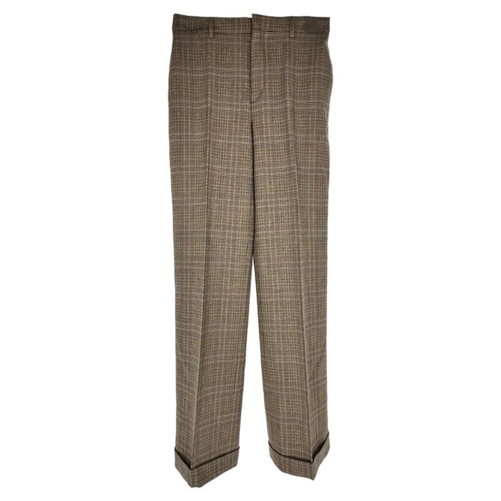 Celine Prince Of Wales Checkered Trousers Brown Wool
